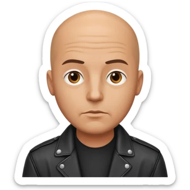 A serious bald man in a leather jacket sticker