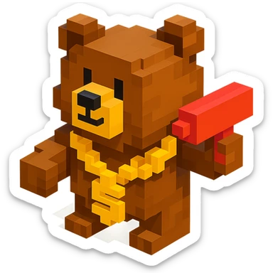 Russian grizzly bear wearing a rapper chain and holding a money gun sticker