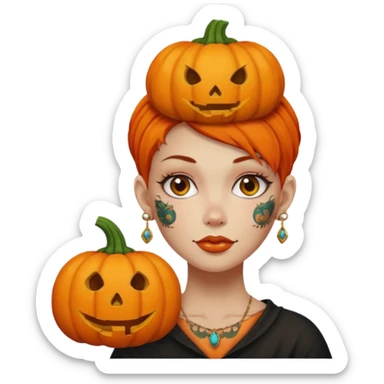 pumpkin head and face tattooed and extra big earing sticker