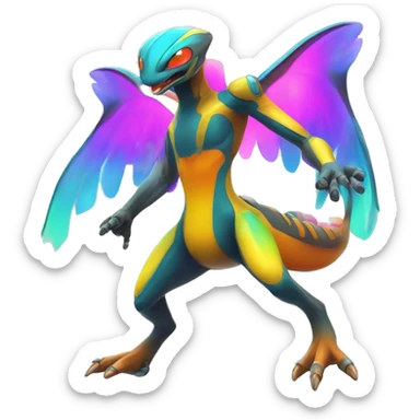 Colorful Neon Colors Vibrant Colors Flying Futuristic Fakémon-Pokémon-Creature Full Body sticker