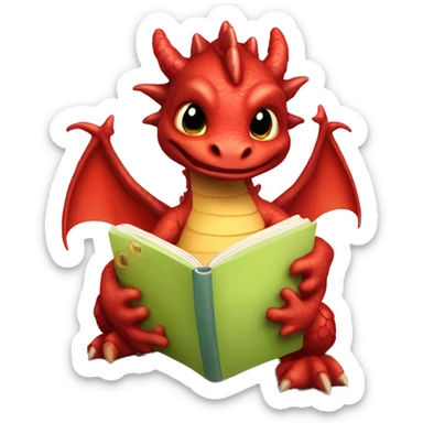 red baby dragon reading a book in freshly hatched egg sticker