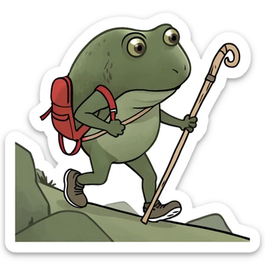 bufo hiking intense uphill with a stick and backpack sticker