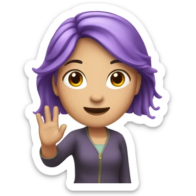 asian girl with purple hair waving her hand sticker