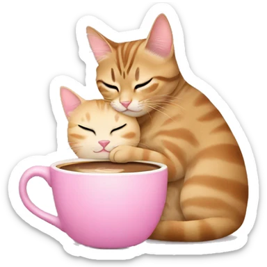 tabby cat hugs blonde, pink coffee, pink smileys sticker
