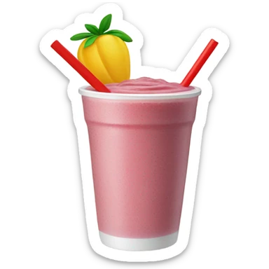 Fruit smoothie in a white cup with red straw sticker