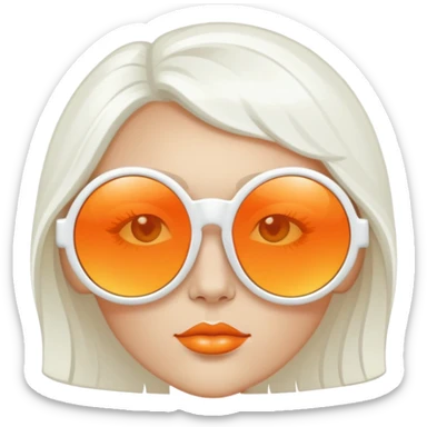 oversized round sunglasses with orange tinted lenses and thick white frames, 70s disco style sticker