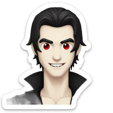 Goth man Vampire teeth, red eyes, pale skin, black hair sticker