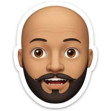 Bald man with black beard and tooth gap sticker