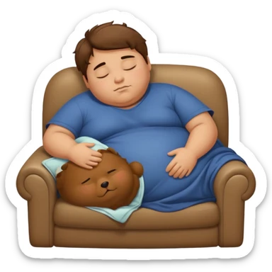 a lazy fat boy sleeping on a sofa sticker