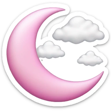 Pink crescent moon with sparkly white clouds sticker