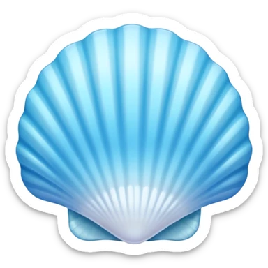 Light blue seashell emoji, pearl texture, soft gradient, smooth curves, glossy finish sticker