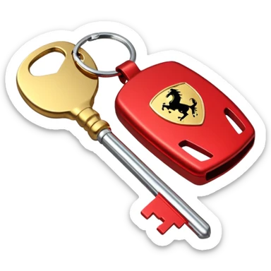 red Ferrari key with a gold background sticker