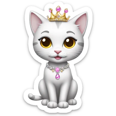 Sparkly princess-cat with tiara and necklace full body sticker