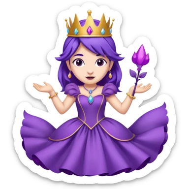 A princess wearing a purple dress and crown with purple hair and purple wolf ears and purple wolf tail character. doing different actions against a white background And make a gap between each illusion sticker