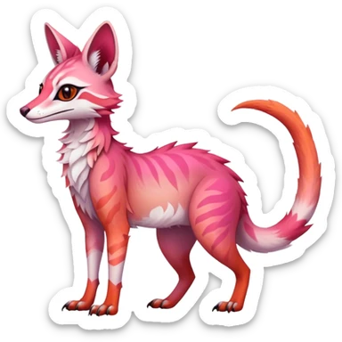 Feral Rare Fantasy dark pastel gradient-pink-red-orange Vernid-Sergal-Genet-species by LiLaiRa, random markings, tufted ears, full body, 4 legs sticker