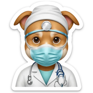 doctor dog wearing medical mask sticker