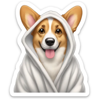 Corgi after the bath in the robe sticker