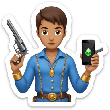 genie holding a revolver in one hand and an iphone on the other sticker