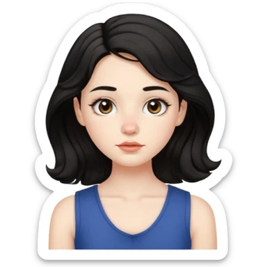 aesthetic girl , pale skin, doe eyes, button nose, soft arched brows,round face,full lips,medium wavy black hair , wears sleeve less,no makeup. please kindly genarate this avatar sticker