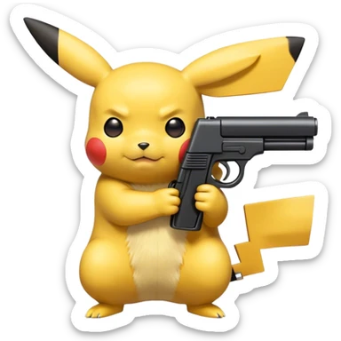 Pikachu holding a black toy gun side view  sticker