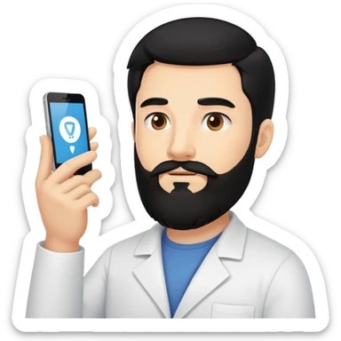 A man with black hair and a beard passing a big test sticker