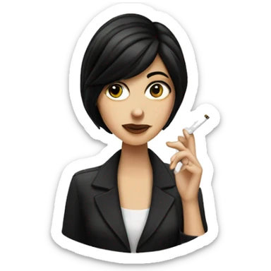 a white girl with black hair smoking a cigarette  sticker