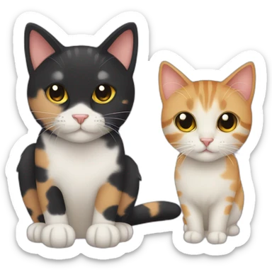 A black cat with a calico cat and a tabby cat sticker