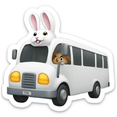 Rabbit drives a bus  sticker