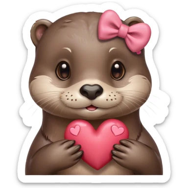 iphone style: an otter with cute littlw bow on her head, holding a heart sticker