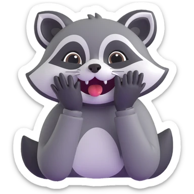 raccoon covering mouth while laughing, tears of joy, cute and animated sticker