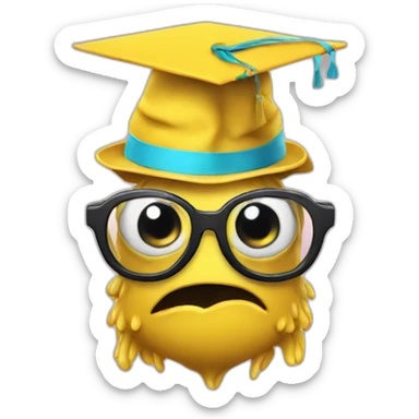 yellow monster with glasses and with mortarboard on its head sticker