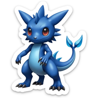 Dusky Glossy Oil-Sheen Blackened Blue Pokémon-Fakémon-Digimon-Creature, (full body) sticker