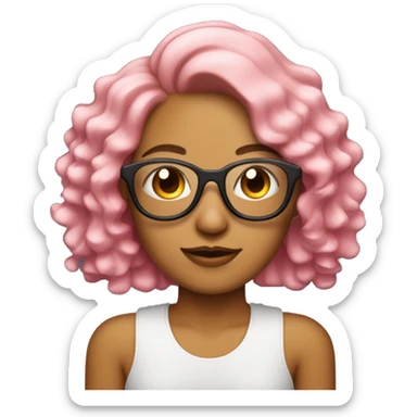 Mujer con cabello naranja y canas con gafas rosadas sticker