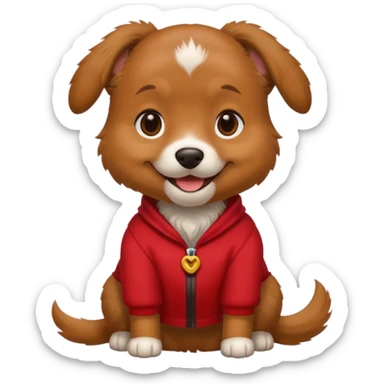 a dog with legs and arms with red clothers on sticker