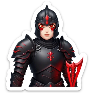 A warrior in black armor, glowing red eyes, standing in the shadows sticker