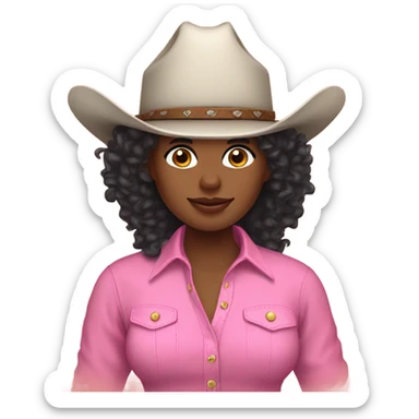 black cow girl with curly hair pink shirt and cowgirl hat and boots sticker