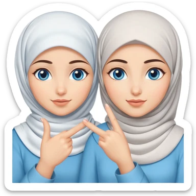 Turkish beautiful finish Konya two girls blue eyes with hijab and saying love with hand gesture sticker