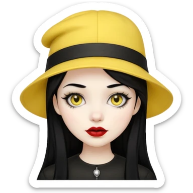 gothic girl black haired with yellow hat sticker
