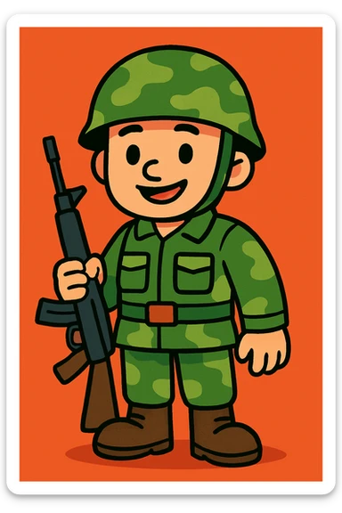 a cartoon soldier, simple and friendly, vibrant toon style sticker