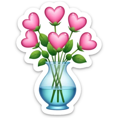 a transparent vase with flowers and the flowers should be in the shape of pink hearts, of which there should be 7 sticker