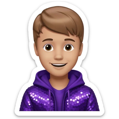 Justin Bieber with light brown hair, dark purple sequin outfit sticker