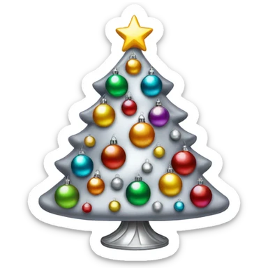 Retro silver Christmas tree with multicolor lights and ornaments sticker