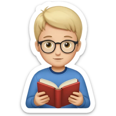 Boy reading books without glasses sticker