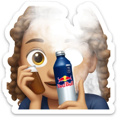 Girl with brown hair drinking red bull sticker
