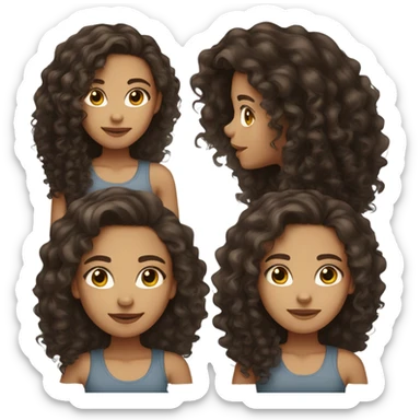 Light skin girl with long dark brown curly hair and dark brown hair sticker