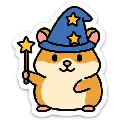 A magical hamster with a wizard hat and wand sticker