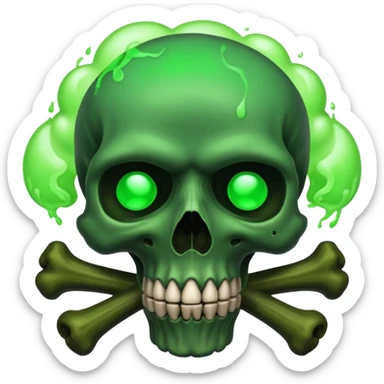 a poisonous cloud of gas, dark swamp color, with an image of a skull and two crossed bones behind the skull sticker