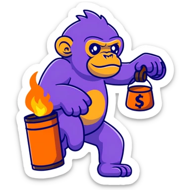 Purple Ape throwing burning oil barrel  sticker