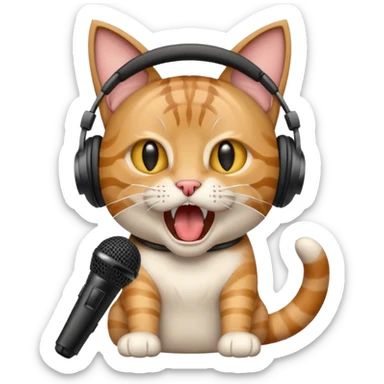 gato gritando con un microfono y con auriculares sticker