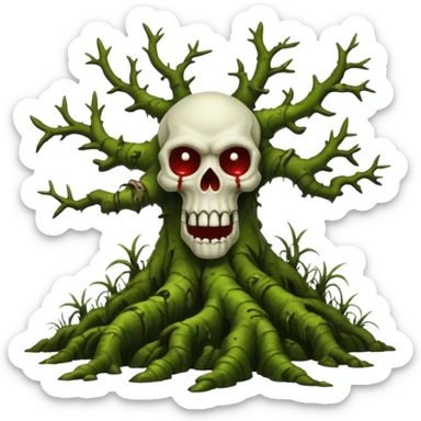 Creepy moss covered swamp trees. In the style of your bleeding skull art sticker